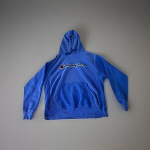 Vintage Champion Hoodie Mens XL Reverse Weave Royal Blue Script Logo 90s Y2K